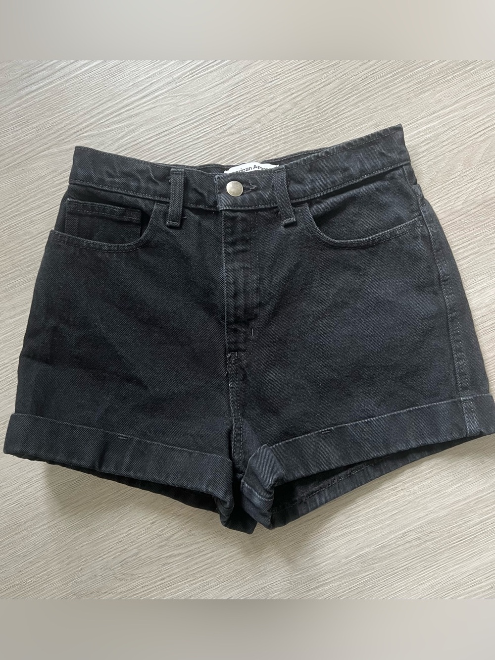 American Apparel High Rise Dark Denim Cuff Short